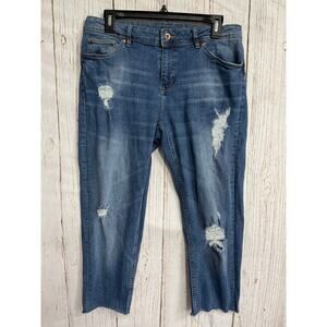 HM Ripped Cropped Jeans Womens Size 10 Blue Denim Raw Hem Mid Rise Cotton Blend